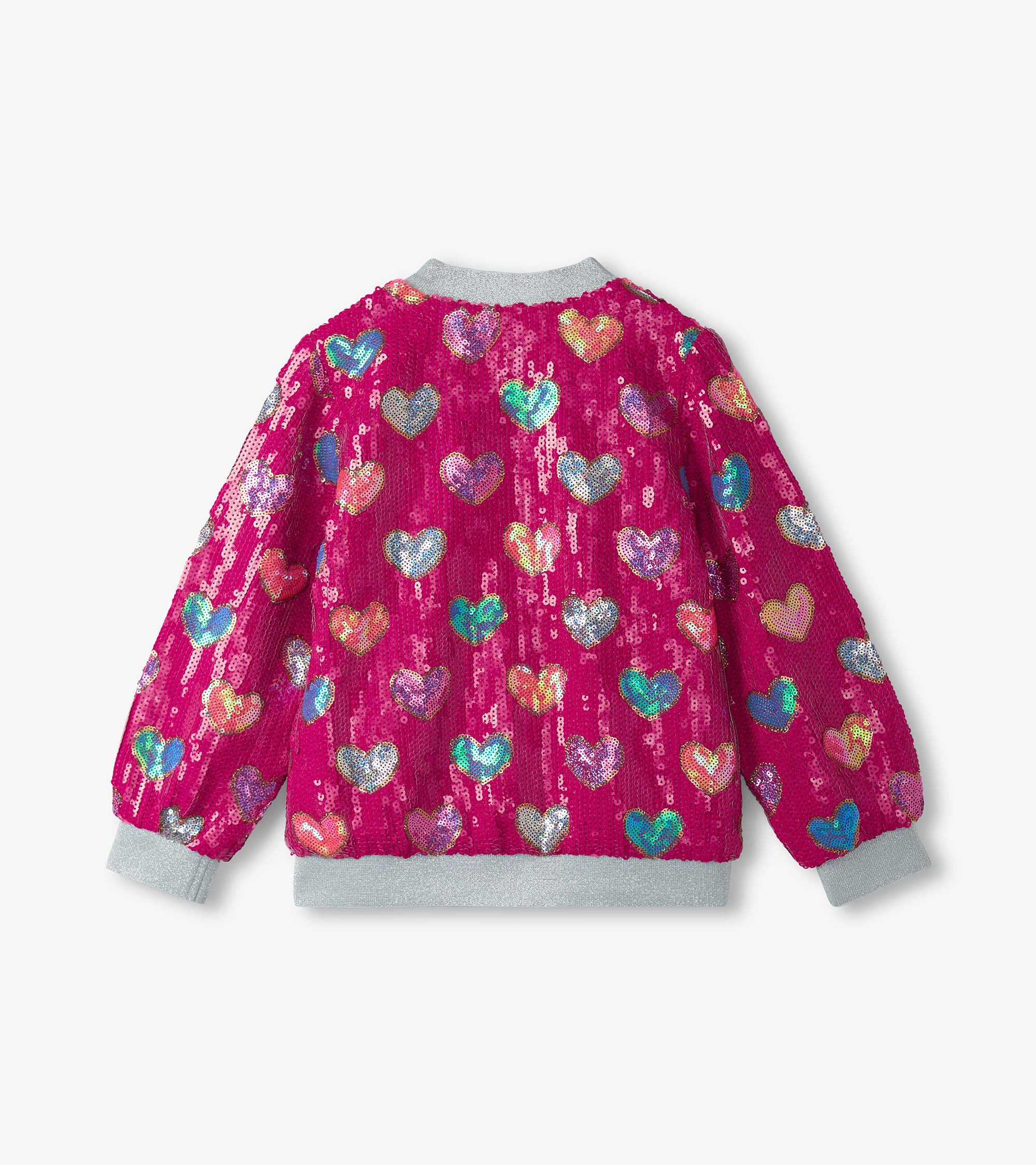 Girls Pink Busted Hearts Sequin Bomber Jacket - Image 4